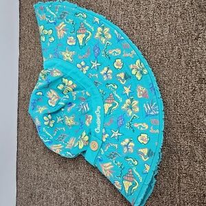 Disney Cruise Line Castaway Cay Adult Sun Hat Teal Oversized Hibiscus Shells